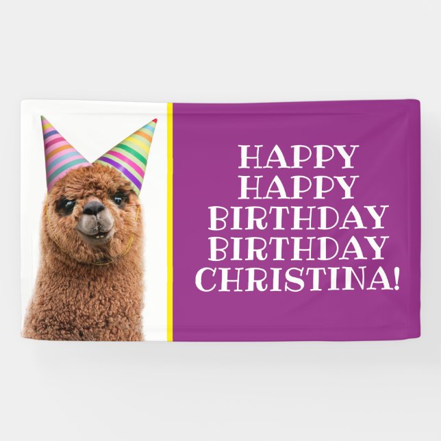 Alpaca Wearing Party Hats Banner (Horizontal)