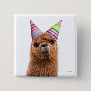 Alpaca Wearing Party Hats Button