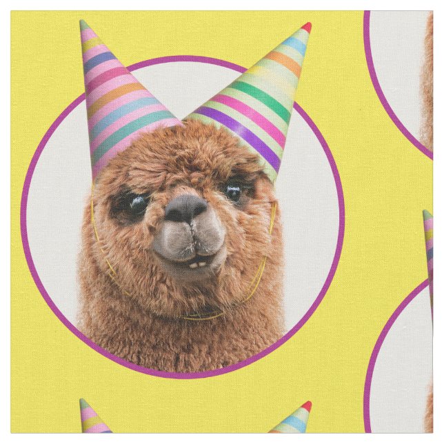 Alpaca Wearing Party Hats Fabric (Close Up)