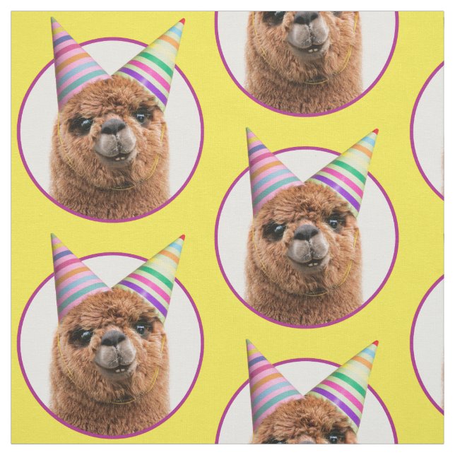 Alpaca Wearing Party Hats Fabric (Swatch)