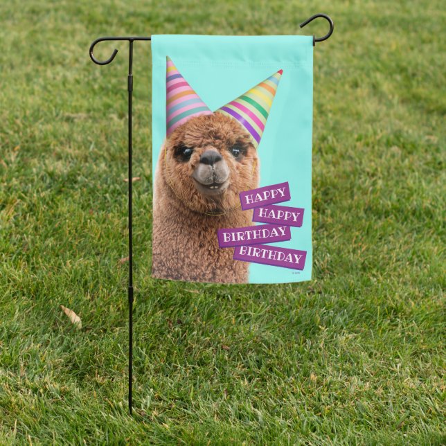 Alpaca Wearing Party Hats Garden Flag (In SItu)