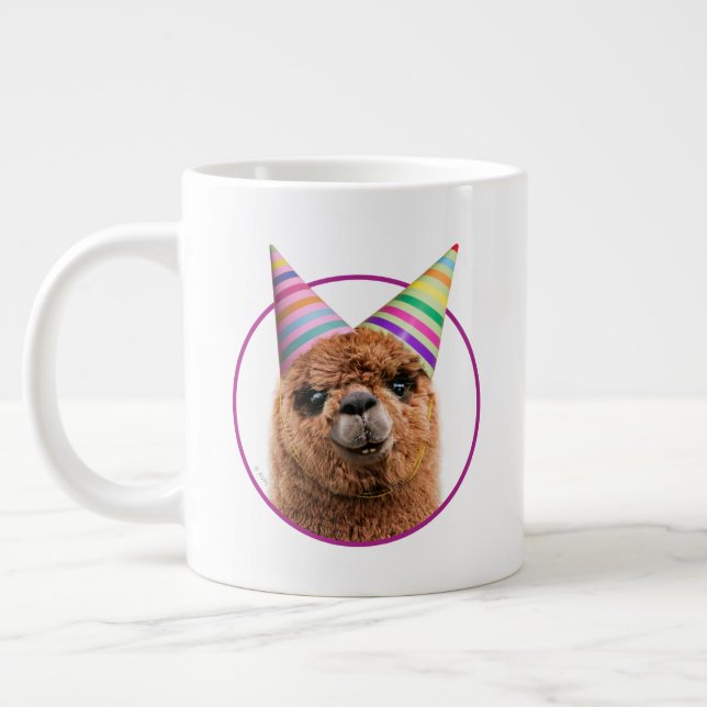 Alpaca Wearing Party Hats Giant Coffee Mug (Left)