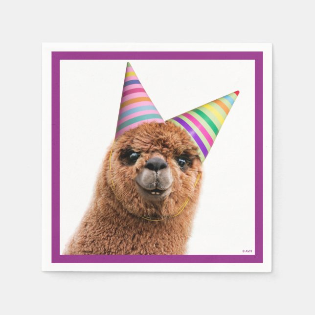 Alpaca Wearing Party Hats Napkins (Front)