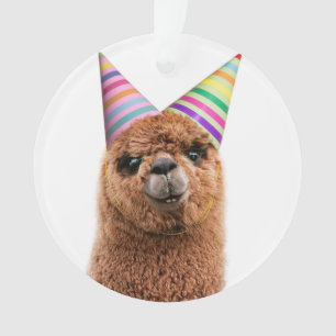 Alpaca Wearing Party Hats Ornament