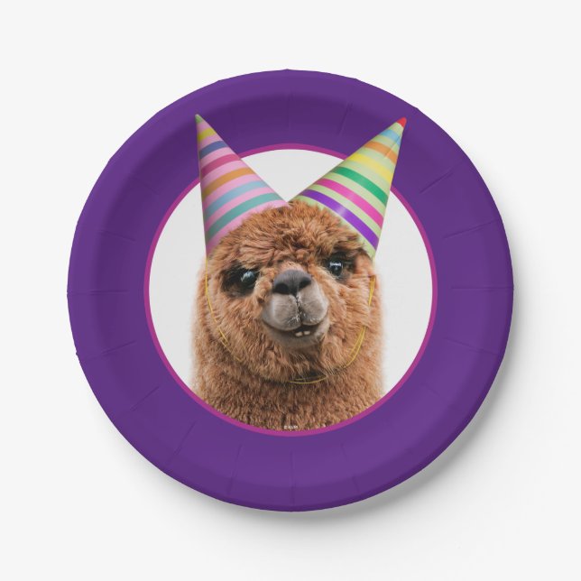 Alpaca Wearing Party Hats Paper Plates (Front)