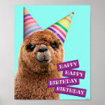 Alpaca Wearing Party Hats Poster