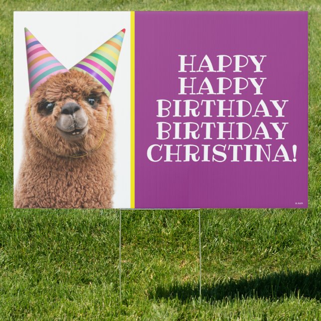 Alpaca Wearing Party Hats Sign (Insitu)