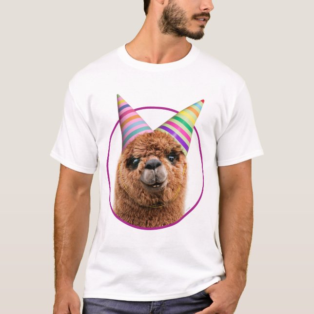Alpaca Wearing Party Hats T-Shirt (Front)