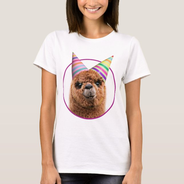 Alpaca Wearing Party Hats T-Shirt (Front)