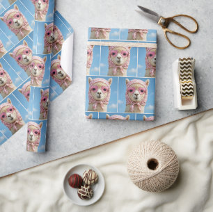 Alpaca Wearing Scarf and Sunglasses Wrapping Paper