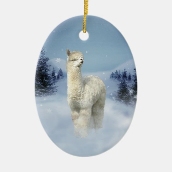 Alpaca Winter Night Christmas Ornaments