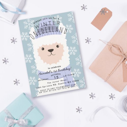 Alpaca Winter Onederland Kids Birthday Invitation