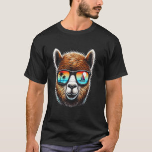 Alpaca With Glasses Retro Sunglasses T-Shirt