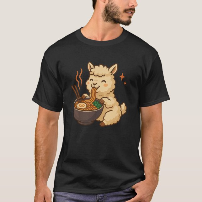 Alpaca with Noodles Ramen Kawaii Alpaca T-Shirt (Front)