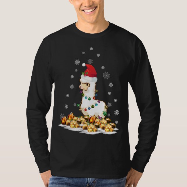 Alpaca With Santa Hat Christmas Alpaca T-Shirt (Front)