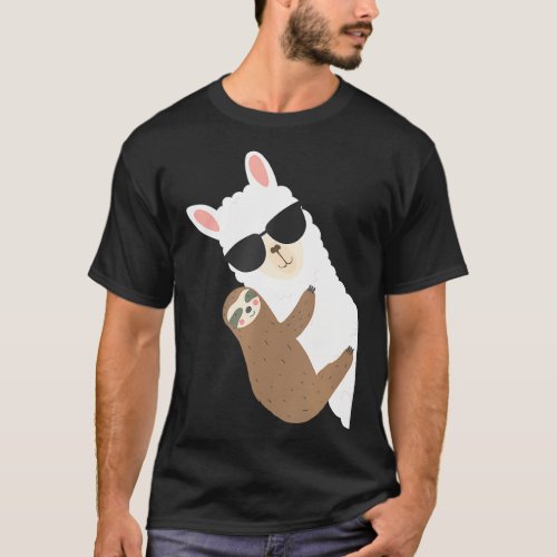 Alpaca with Sunglasses and Sloth Llama Sloth Hug T_Shirt