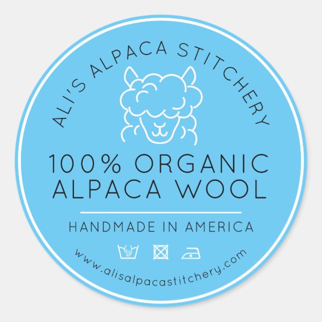 Alpaca wool product blue white knitting business classic round sticker (Front)