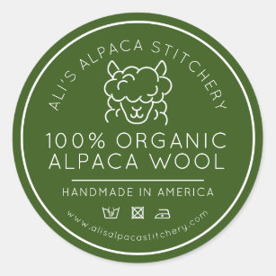Alpaca wool product green white knitting business classic round sticker