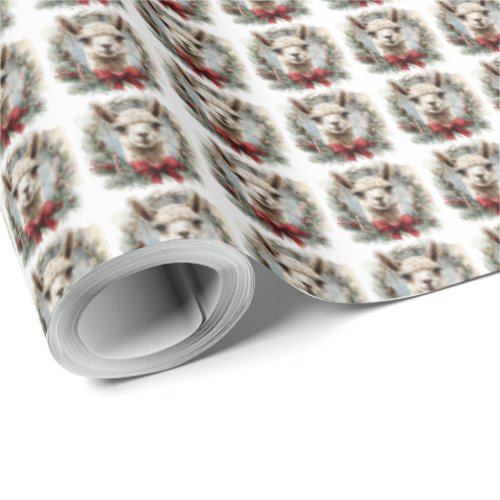 Alpaca Wreath Christmas Holiday Gift Wrapping Wrapping Paper