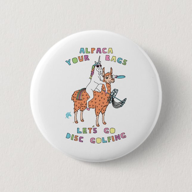 Alpaca-Your-Bags-Let's-Play-Disc-Golf-Unicorn- Button (Front)