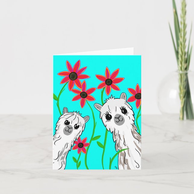 Alpaca's and Red Flowers Card (Front)
