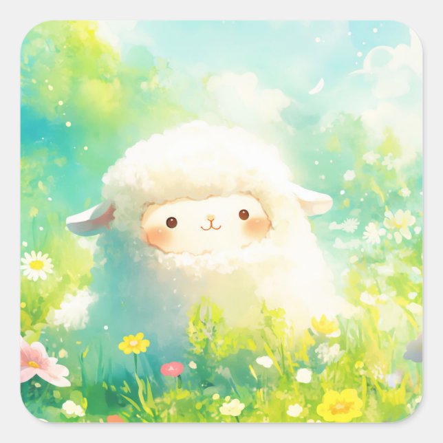 Alpaca's Day in a Colorful Spring Garden Square Sticker (Front)