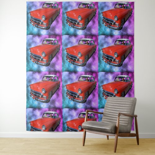 Alpacas In A Classy Red Car XL Wall Tapestry