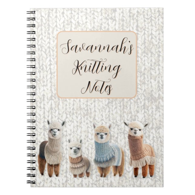 Alpacas in Sweaters Personalized Knitting  Notebook (Front)