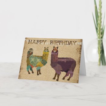 Alpacas & Teal Owl Birthday  Card by Greyszoo at Zazzle