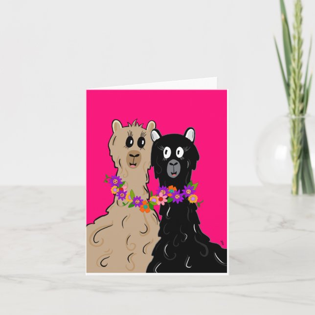 Alpaca's with flower necklace thank you card (Front)