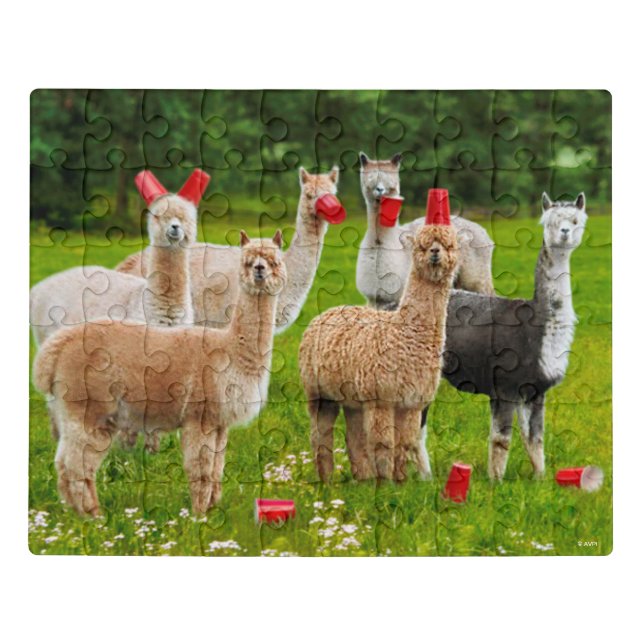 Alpacas With Red Cups Jigsaw Puzzle (Puzzle Horizontal)