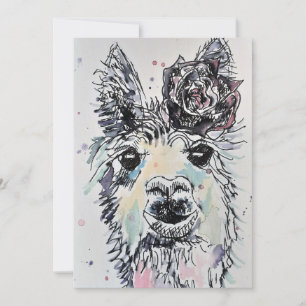Alpacca Llama Art Watercolour Birthday Invitation