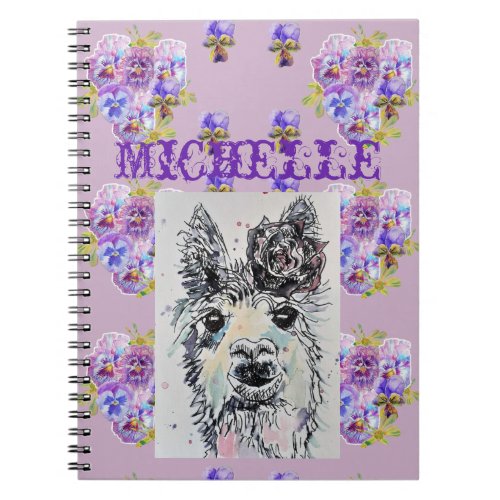 Alpacca llama Love You floral Purple Notebook