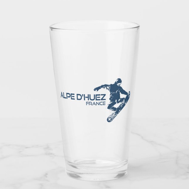 Alpe d’Huez France Snowboarder Glass (Front)