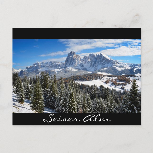 Alpe di Siusi in winter black border postcard (Front)