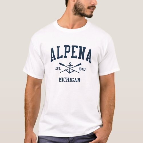 Alpena MI Vintage Navy Crossed Oars  Anchor T_Shirt