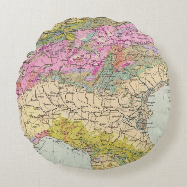 Alpenlander - Atlas Map of the Alps Round Pillow (Front)