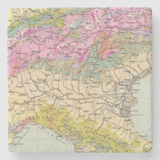 Alpenlander - Atlas Map of the Alps Stone Coaster (Front)