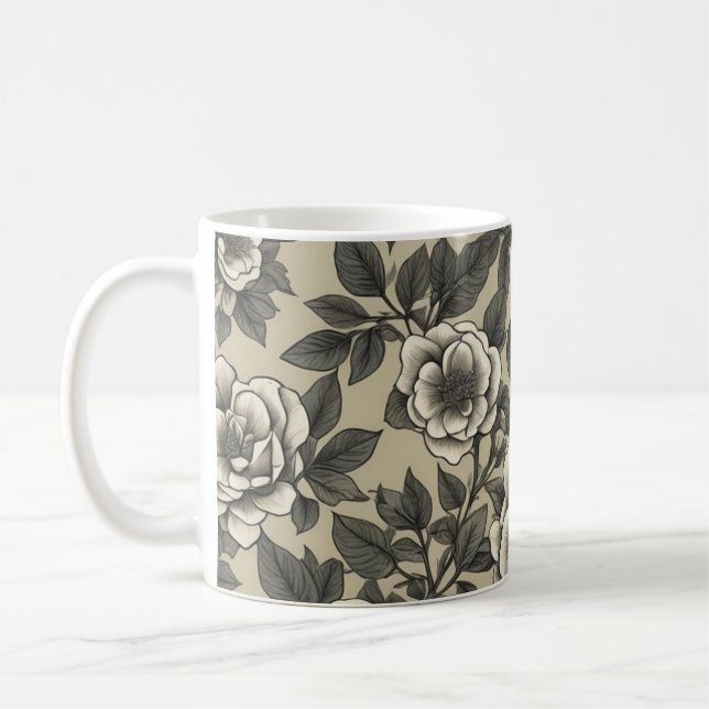 Alpenrose floral vintage pattern coffee mug (Left)
