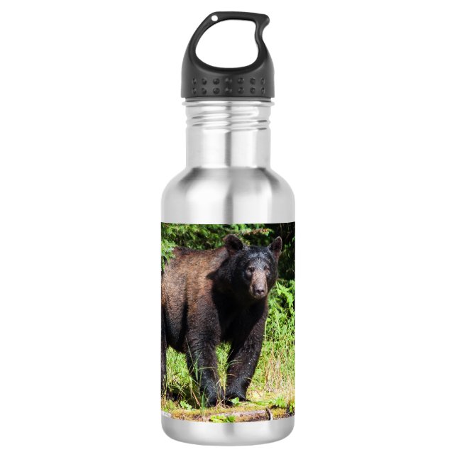 Alpha Black Bear Stainless Steel Water Bottle (Front)