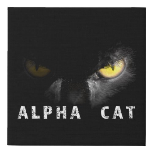 Alpha Cat  with deadly stare on black Faux Canvas Print
