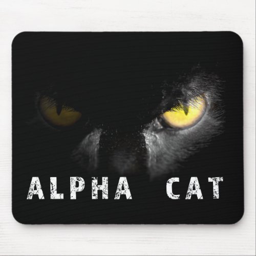 Alpha Cat  with deadly stare on black Mouse Pad