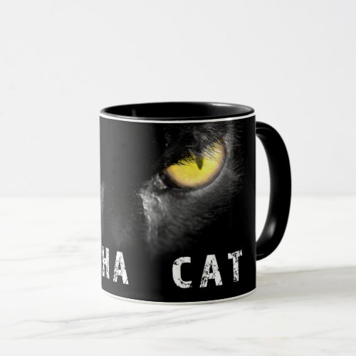 Alpha Cat  with deadly stare on black Mug
