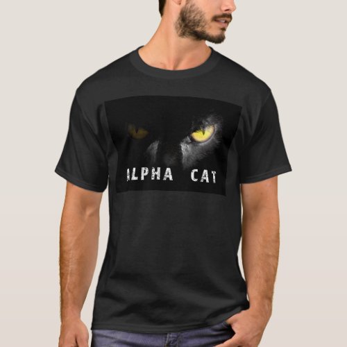 Alpha Cat  with deadly stare on black T_Shirt
