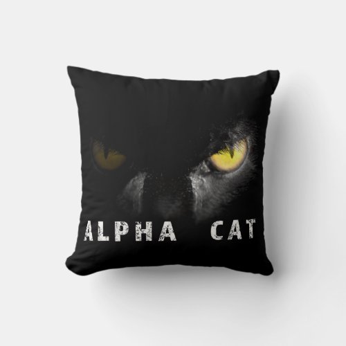Alpha Cat  with deadly stare on black Throw Pillow
