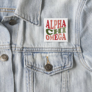Alpha Chi Omega Groovy Retro Stacked Graphic Button