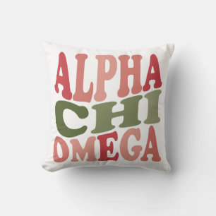 Alpha Chi Omega Groovy Retro Stacked Graphic Throw Pillow