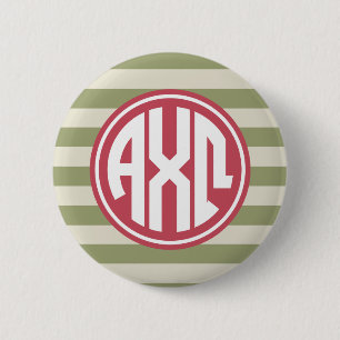 Alpha Chi Omega   Monogram Stripe Pattern Button
