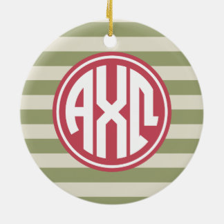 Alpha Chi Omega | Monogram Stripe Pattern Ceramic Ornament