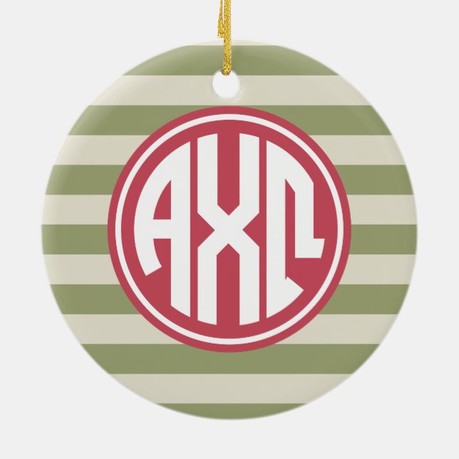 Alpha Chi Omega | Monogram Stripe Pattern Ceramic Ornament (Back)